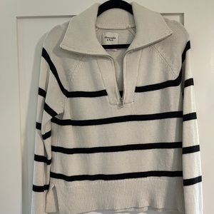 A&F black/white striped quarter zip